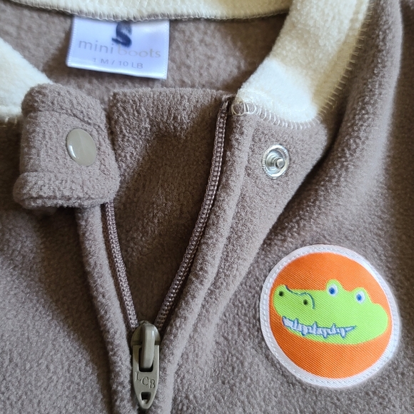 10 for $16 -Mini Boots Brown Fleece Dinosaur Footed Zip Sleeper with Snap Button - Picture 3 of 3